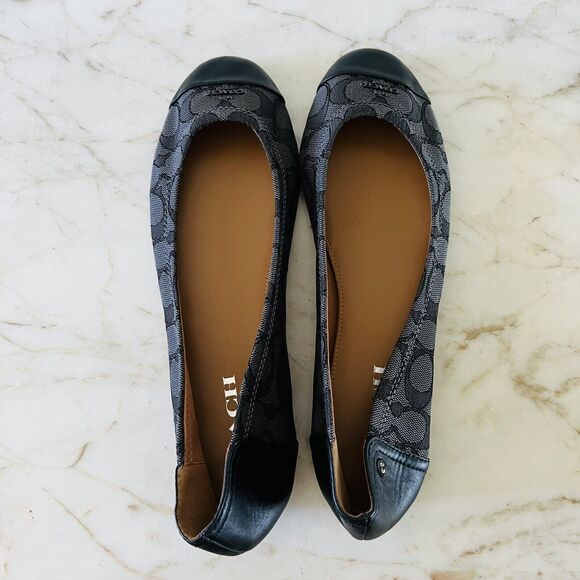 COACH Chelsea Black Gray Signature Canvas Logo Print Ballerina Flats - US 10 - Picture 6 of 8